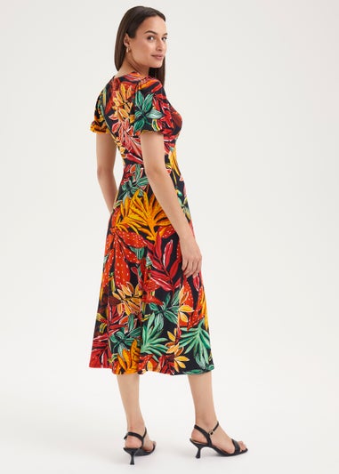 Et Vous Multicoloured Palm Print Midi Dress