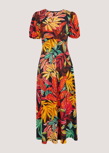 Et Vous Multicoloured Palm Print Midi Dress