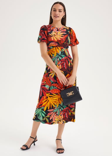 Et Vous Multicoloured Palm Print Midi Dress