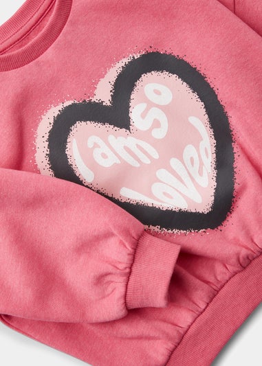 Girls Pink Heart Slogan Sweatshirt (9mths-6yrs)