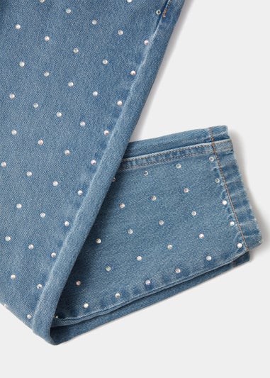 Girls Mid Wash Bling Mom Jeans (4-13yrs)