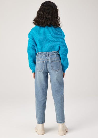 Girls Mid Wash Bling Mom Jeans (4-13yrs)