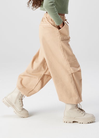 Girls Tan Parachute Cargo Trousers (4-15yrs)