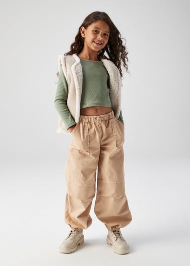 Girls Tan Parachute Cargo Trousers (4-15yrs)