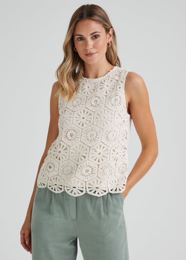 Beige Lace Front Vest Top