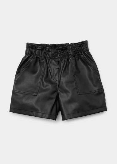 Girls Black PU Paperbag Shorts (4-15yrs)