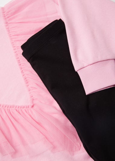 Girls Pink Organza Sweatshirt & Black Leggings Set (4-13yrs)