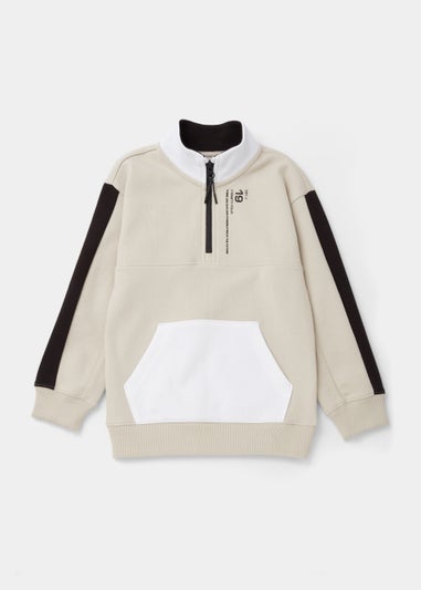 Boys Ecru Tonal Half Zip Co-Ord Sweatshirt (4-13yrs)