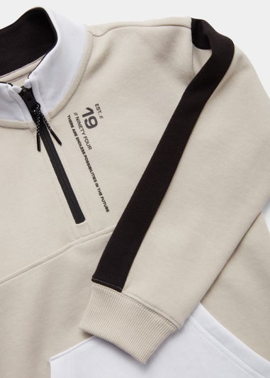 Boys Ecru Tonal Half Zip Co-Ord Sweatshirt (4-13yrs)