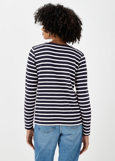 Navy Stripe Ribbed Log Sleeve T-Shirt