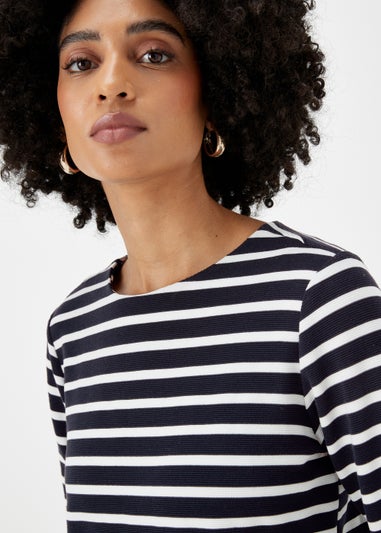 Navy Stripe Ribbed Log Sleeve T-Shirt