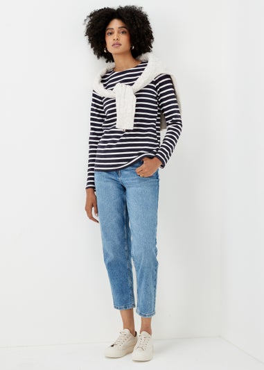 Navy Stripe Ribbed Log Sleeve T-Shirt