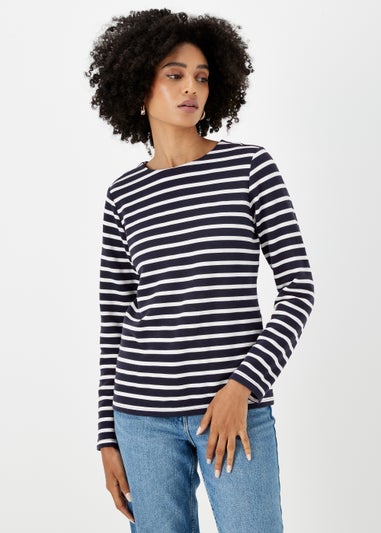 Navy Stripe Ribbed Log Sleeve T-Shirt