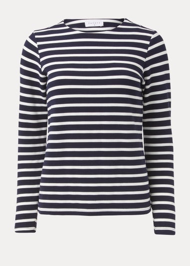 Navy Stripe Ribbed Log Sleeve T-Shirt