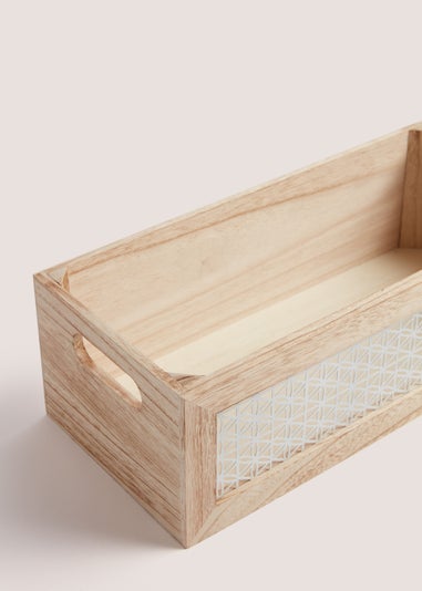 Natural Metal Wood Storage Tray (40cm x 18cm x 13cm)