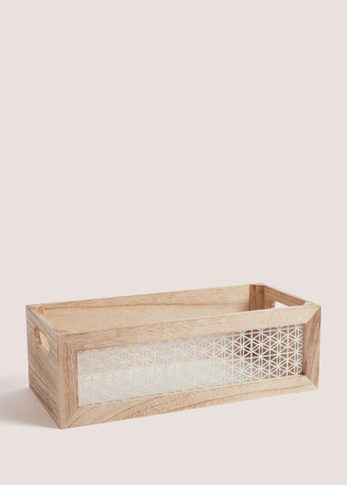 Natural Metal Wood Storage Tray (40cm x 18cm x 13cm)