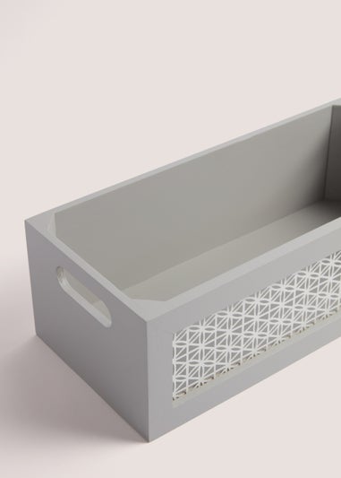 Grey Metal Wood Storage Tray (40cm x 18cm x 13cm)