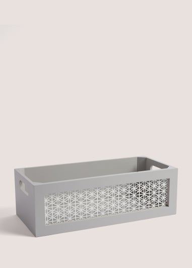 Grey Metal Wood Storage Tray (40cm x 18cm x 13cm)