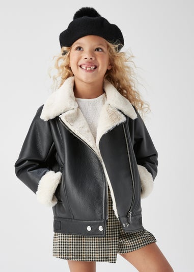 Girls Black PU Aviator Jacket 4 13yrs Matalan