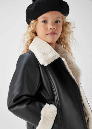 Girls Black PU Aviator Jacket (4-13yrs)
