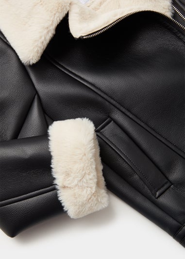 Girls Black PU Aviator Jacket (4-13yrs)
