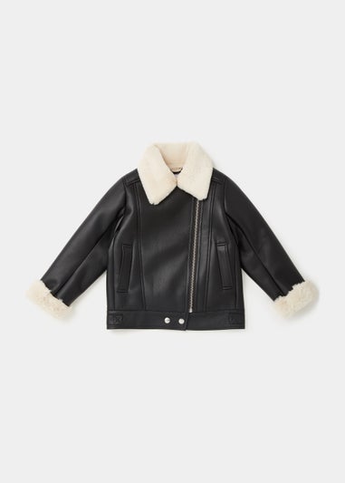 Girls Black PU Aviator Jacket (4-13yrs)