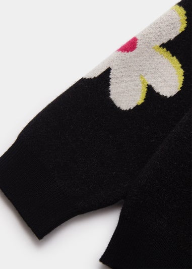 Girls Black Flower Jumper (4-13yrs)