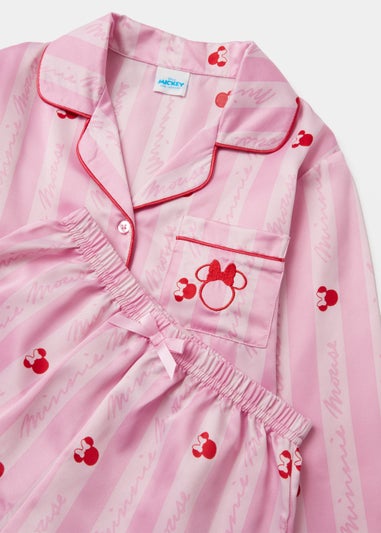 Kids Pink Disney Minnie Mouse Satin Pyjama Set (3-13yrs)