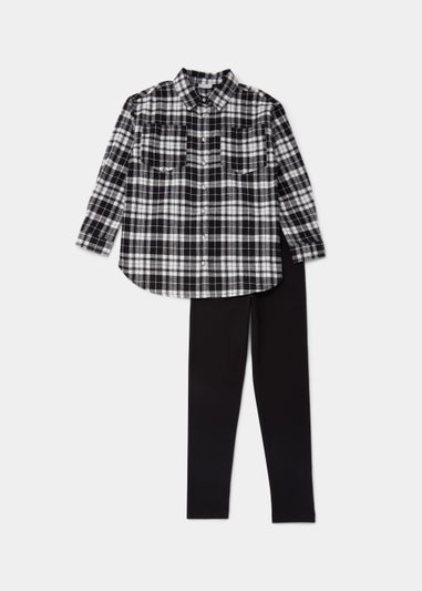 Girls Black Check Shirt & Leggings Set (4-13yrs)