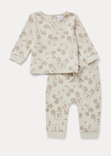 Baby Tan Mickey Mouse Ribbed Sweatshirt & Joggers Set (Newborn-12mths)