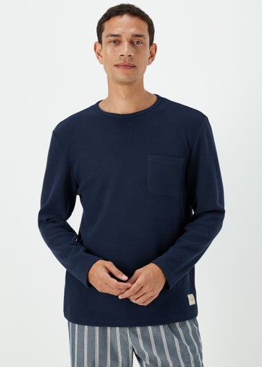 Navy Waffle Long Sleeve Lounge Top