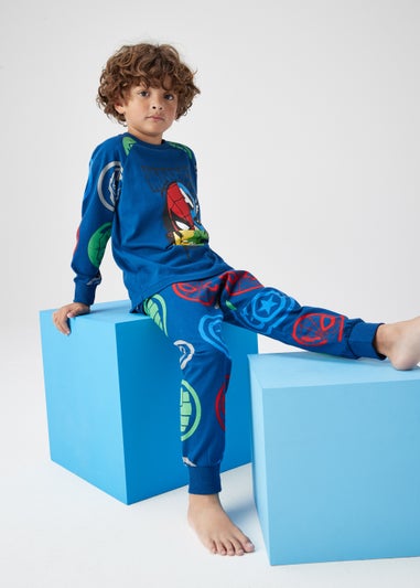 Kids Navy Marvel Faces Pyjama Set (3-12yrs)