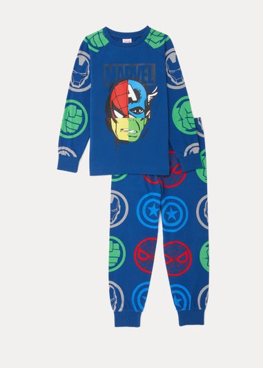 Kids Navy Marvel Faces Pyjama Set (3-12yrs)