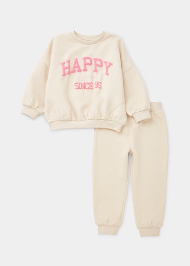 Girls Cream Happy Sweatshirt & Joggers Set (9mths-6yrs)