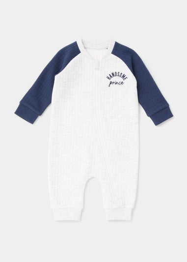 Baby Navy & White Quilted Zip Up Romper (Newborn-23mths)