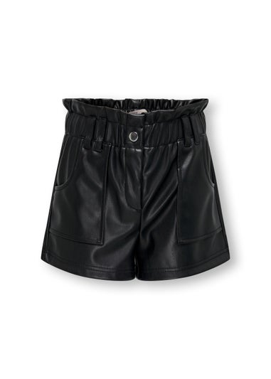 ONLY Girls Black Faux Leather Shorts (6-14yrs)