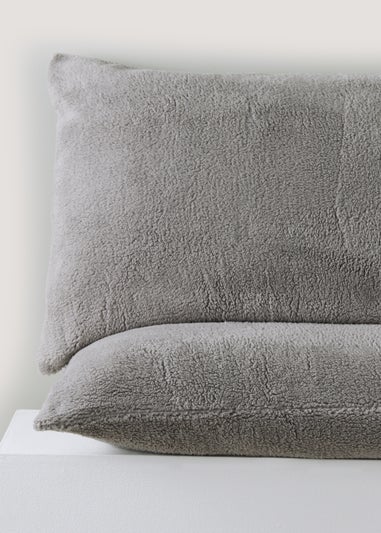 Grey Teddy Fleece Pillowcase Pair