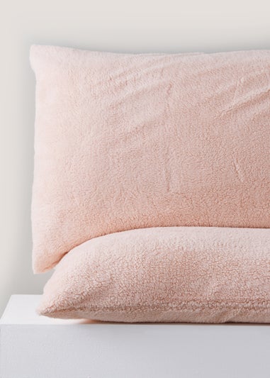 Pink Teddy Fleece Pillowcase Pair