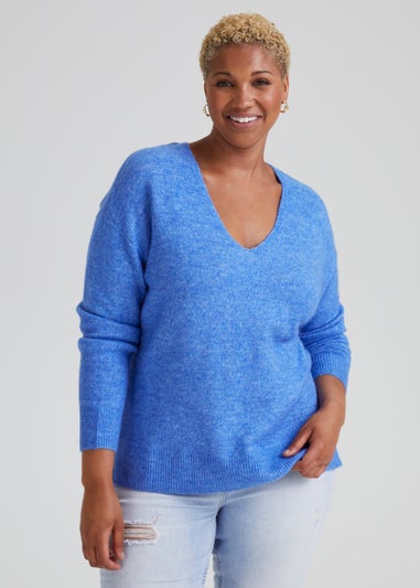 Papaya Curve Blue V-Neck Jumper