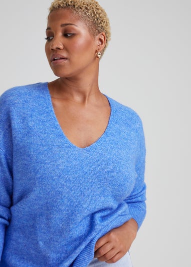 Papaya Curve Blue V-Neck Jumper