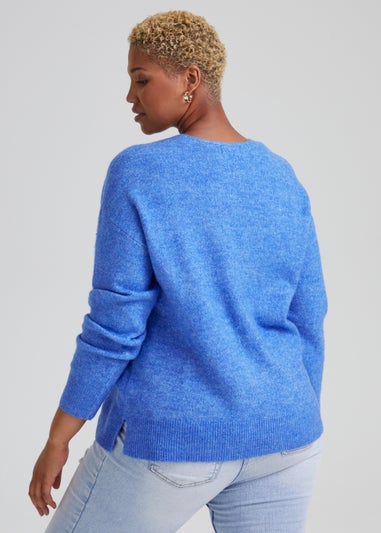 Papaya Curve Blue V-Neck Jumper