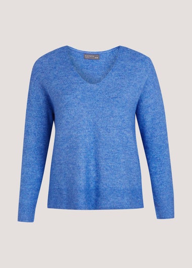 Papaya Curve Blue V-Neck Jumper