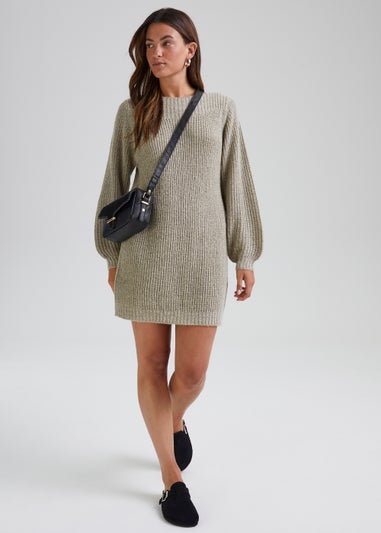 JDY Whitney Stone Long Sleeve Knitted Mini Dress