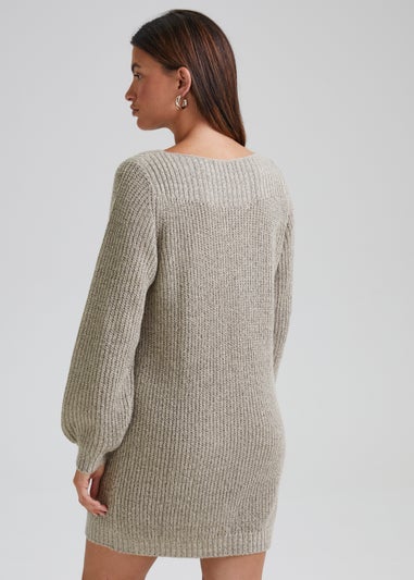 JDY Whitney Stone Long Sleeve Knitted Mini Dress