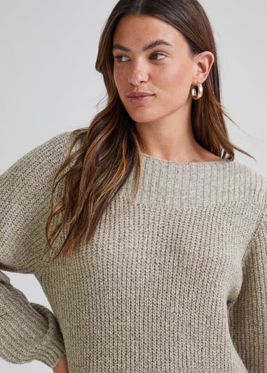 JDY Whitney Stone Long Sleeve Knitted Mini Dress