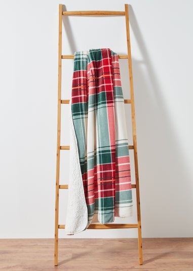 Red Check Backed Teddy Fleece Throw (150cm x 180cm)
