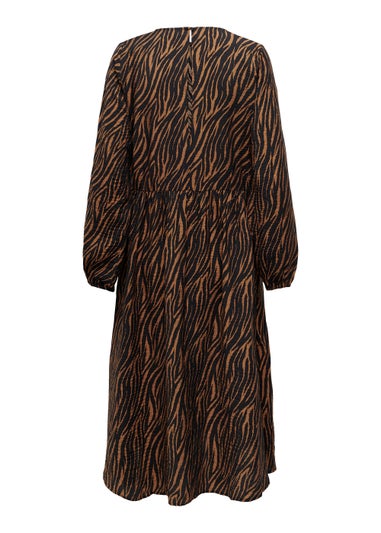 JDY Barbara Brown Zebra Print Long Sleeve Midi Dress