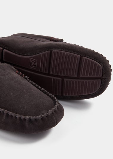 Grey Suede Moccasin Slippers