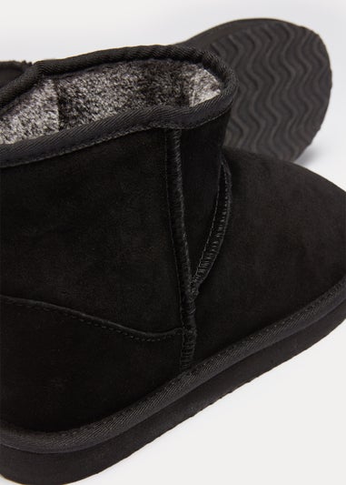 Black Real Suede Slipper Boots