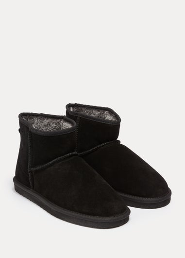 Black Real Suede Slipper Boots